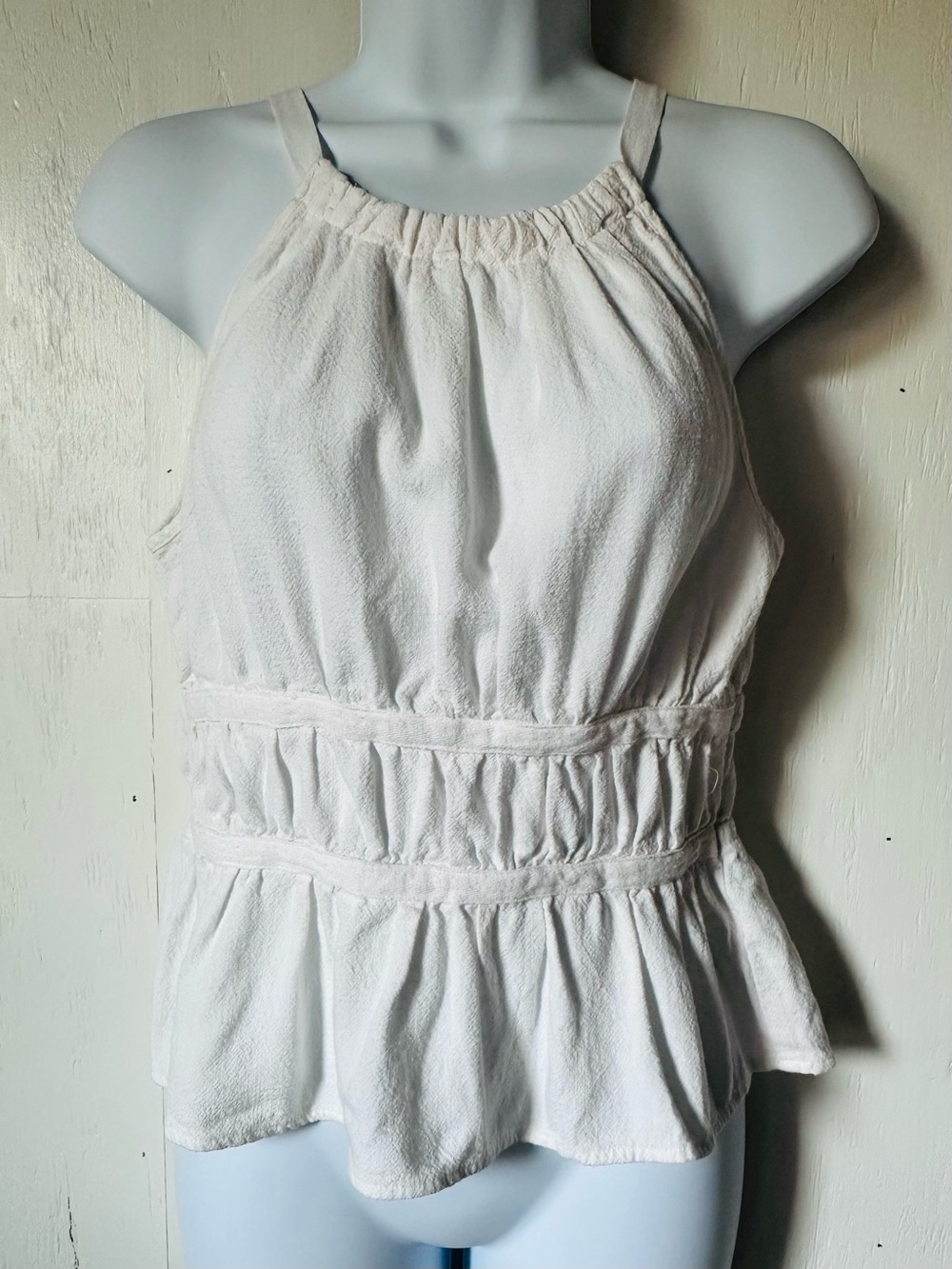 Sienna Sky Linen Blend Halter Tank Top Medium Ivory Peplum Boho